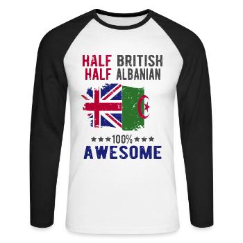 Half British Half Albanian - Unisex Long Sleeve Baseball T-Shirt - white/black - Front - Nik (191cm)