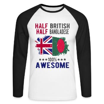 Moitié britannique moitié bangladais - T-shirt baseball manches longues Homme - blanc/noir - Devant - Nik (191cm)