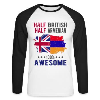 Moitié britannique moitié arménienne - T-shirt baseball manches longues Homme - blanc/noir - Devant - Nik (191cm)