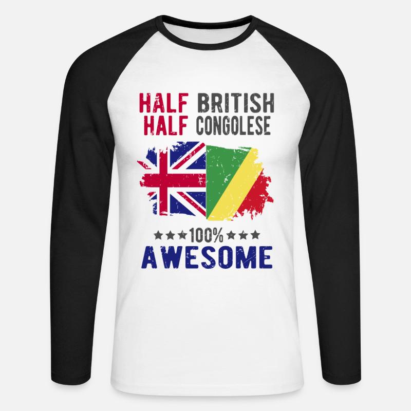 Half British Half Congolese - Unisex Long Sleeve Baseball T-Shirt - white/black