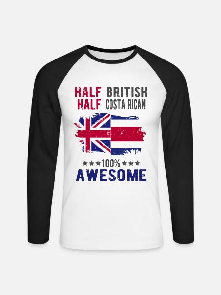 Halb Brite Halb Costa Ricaner - Unisex Baseballshirt langarm - Weiß/Schwarz