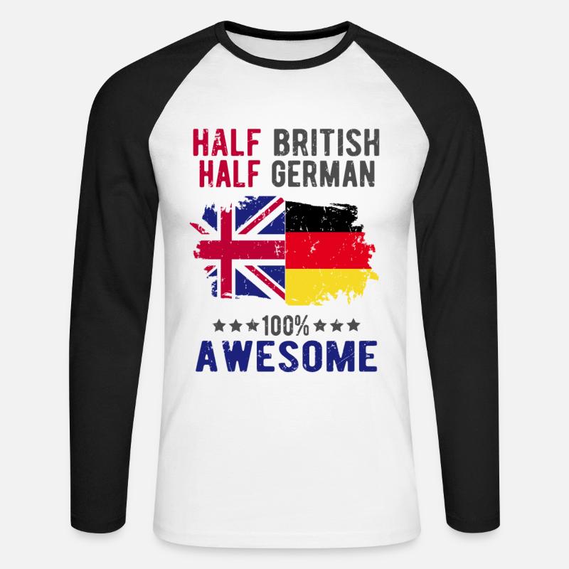 Halb Brite Halb Deutscher - Unisex Baseballshirt langarm - Weiß/Schwarz