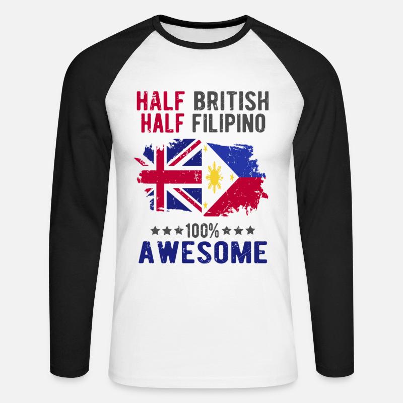 Halb Brite Halb Philippiner - Unisex Baseballshirt langarm - Weiß/Schwarz