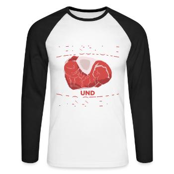 Der Schöne Und Das Steak Metzgerin Metzger - Unisex Baseballshirt langarm - Weiß/Schwarz - Vorne - Nik (191cm)