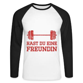 Freund Keine 100 KG Drückt Hast Du Eine Freundin - Unisex Baseballshirt langarm - Weiß/Schwarz - Vorne - Nik (191cm)