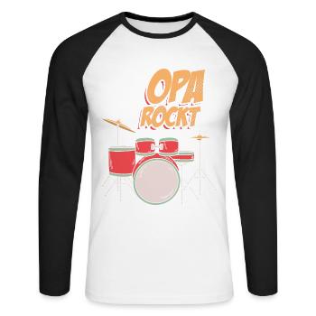 Opa Rockt Schlagzeug Spielen Schlagzeuger - Unisex Baseballshirt langarm - Weiß/Schwarz - Vorne - Nik (191cm)