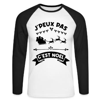 j'peux pas c'est noel noël Noël - T-shirt baseball manches longues Homme - blanc/noir - Devant - Nik (191cm)