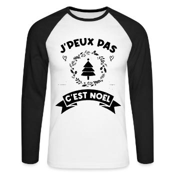 j'peux pas c'est noel noël Noël - T-shirt baseball manches longues Homme - blanc/noir - Devant - Nik (191cm)