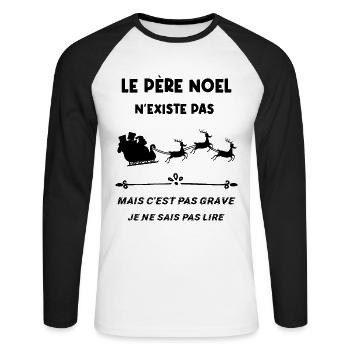 Le Père Noël n’existe pas - T-shirt baseball manches longues Homme - blanc/noir - Devant - Nik (191cm)