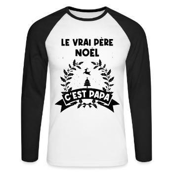 t-shirt fete des pères vrais papas ont une barbe - T-shirt baseball manches longues Homme - blanc/noir - Devant - Nik (191cm)