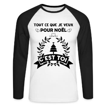 Tout ce que je veux pour Noël c'est toi - T-shirt baseball manches longues Homme - blanc/noir - Devant - Nik (191cm)