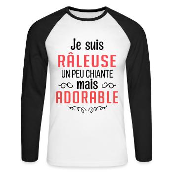 Je suis râleuse un peu chiante mais adorable - T-shirt baseball manches longues Homme - blanc/noir - Devant - Nik (191cm)