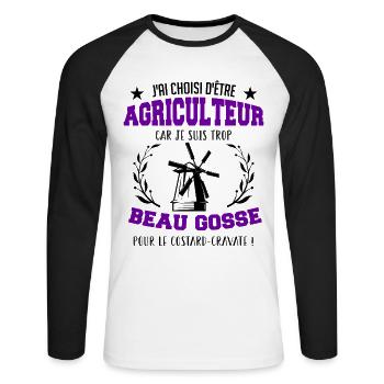 j'ai choisi d'être agriculteur beau gosse - T-shirt baseball manches longues Homme - blanc/noir - Devant - Nik (191cm)