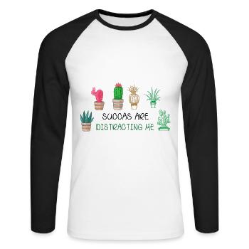 Sukkulenten Lenken Mich Ab Pflanze Hobby Botanisch - Unisex Baseballshirt langarm - Weiß/Schwarz - Vorne - Nik (191cm)
