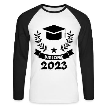 Diplômée 2023 - T-shirt baseball manches longues Homme - blanc/noir - Devant - Nik (191cm)
