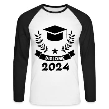 Diplômée 2024 - T-shirt baseball manches longues Homme - blanc/noir - Devant - Nik (191cm)