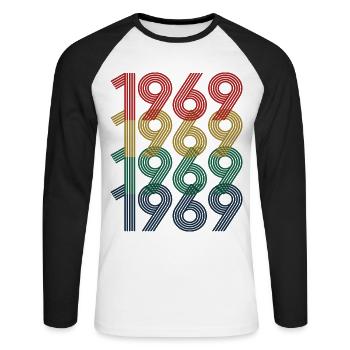 1969 Vintage 55e anniversaire hommes femmes 55 ans - T-shirt baseball manches longues Homme - blanc/noir - Devant - Nik (191cm)