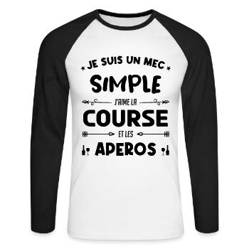 Course à pied - un mec simple - T-shirt baseball manches longues Homme - blanc/noir - Devant - Nik (191cm)