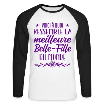 belle-fille du monde - T-shirt baseball manches longues Homme - blanc/noir - Devant - Nik (191cm)