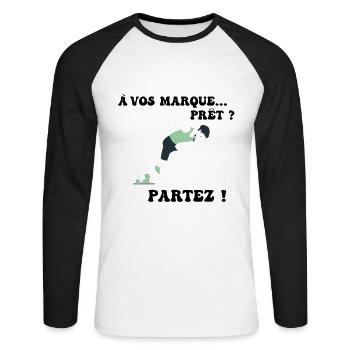 À vos marques.. Prêts? Partez! - T-shirt baseball manches longues Homme - blanc/noir - Devant - Nik (191cm)