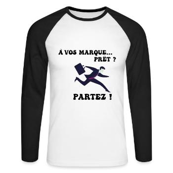À vos marques.. Prêts? Partez! - T-shirt baseball manches longues Homme - blanc/noir - Devant - Nik (191cm)