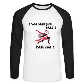À vos marques.. Prêts? Partez! - T-shirt baseball manches longues Homme - blanc/noir - Devant - Nik (191cm)