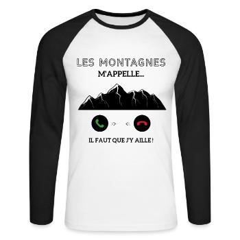 les montagnes m'appelle il faut que j'y aille! - T-shirt baseball manches longues Homme - blanc/noir - Devant - Nik (191cm)