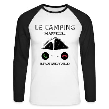 le campagne m'appelle il faut que j'y aille! - T-shirt baseball manches longues Homme - blanc/noir - Devant - Nik (191cm)