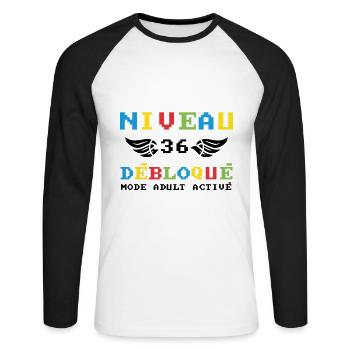 Niveau 36 débloqué mode adult activé - T-shirt baseball manches longues Homme - blanc/noir - Devant - Nik (191cm)