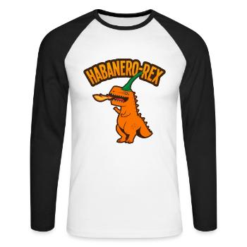 Habanero Chili Dinosaurier Design - Unisex Baseballshirt langarm - Weiß/Schwarz - Vorne - Nik (191cm)