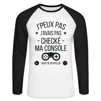 je peux pas j'avais checké ma console - T-shirt baseball manches longues Homme - blanc/noir - Devant - Nik (191cm)