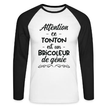 attention ce tonton est un bricoleur de génie - T-shirt baseball manches longues Homme - blanc/noir - Devant - Nik (191cm)