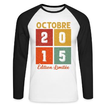 Octobre 2015 Vintage - T-shirt baseball manches longues Homme - blanc/noir - Devant - Nik (191cm)