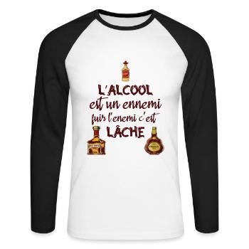 L'alcool est un ennemi - T-shirt baseball manches longues Homme - blanc/noir - Devant - Nik (191cm)