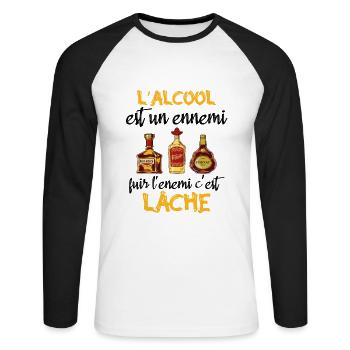 L'alcool est un ennemi - T-shirt baseball manches longues Homme - blanc/noir - Devant - Nik (191cm)