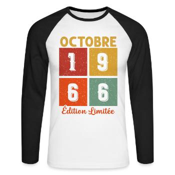 Octobre 1966 Édition limitée - T-shirt baseball manches longues Homme - blanc/noir - Devant - Nik (191cm)