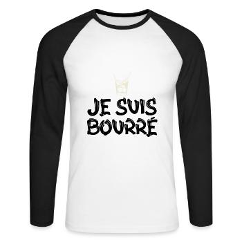 surprise je suis bourré - T-shirt baseball manches longues Homme - blanc/noir - Devant - Nik (191cm)
