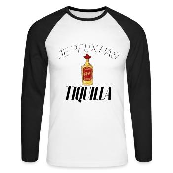 Je peux pas j'ai Tequila - T-shirt baseball manches longues Homme - blanc/noir - Devant - Nik (191cm)