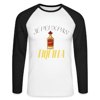 Je peux pas j'ai Tequila - T-shirt baseball manches longues Homme - blanc/noir - Devant - Nik (191cm)