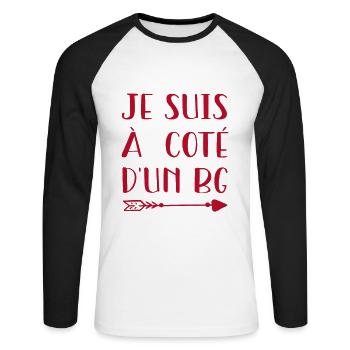 Je Suis A Cote D'Un BG - Cadeau - T-shirt baseball manches longues Homme - blanc/noir - Devant - Nik (191cm)