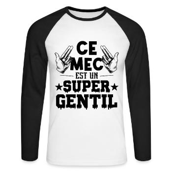 ce mec est un super gentil - T-shirt baseball manches longues Homme - blanc/noir - Devant - Nik (191cm)