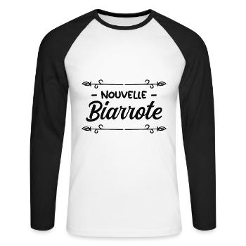 Nouvelle Biarrote - Idée cadeau bébé - T-shirt baseball manches longues Homme - blanc/noir - Devant - Nik (191cm)