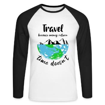 Reisen Weltreise Reise - Unisex Baseballshirt langarm - Weiß/Schwarz - Vorne - Nik (191cm)
