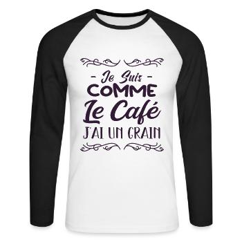 Je Suis Comme Le Café J'ai Un Grain - T-shirt baseball manches longues Homme - blanc/noir - Devant - Nik (191cm)