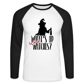 Whats up Wine Witches - Halloween Wine Party - Unisex Baseballshirt langarm - Weiß/Schwarz - Vorne - Nik (191cm)