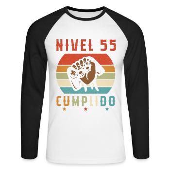 Niveau 55 complete - T-shirt baseball manches longues Homme - blanc/noir - Devant - Nik (191cm)