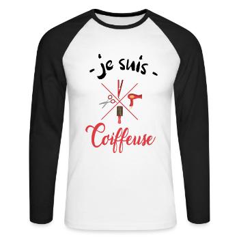 je suis coiffeuse - T-shirt baseball manches longues Homme - blanc/noir - Devant - Nik (191cm)