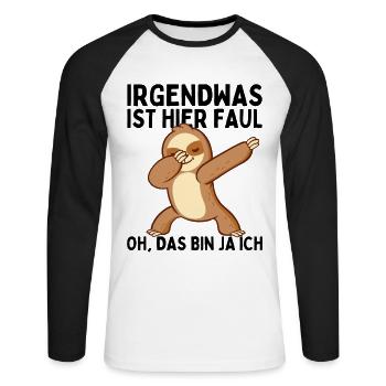 Dabbendes Faultier Spruch für Faulenzer - Unisex Baseballshirt langarm - Weiß/Schwarz - Vorne - Nik (191cm)