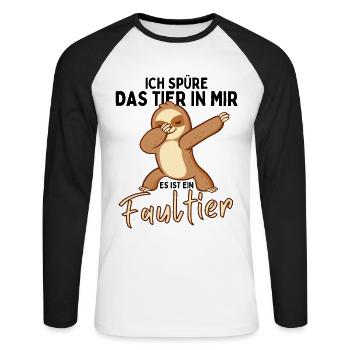 Dabbendes Faultier Spruch für Faulenzer - Unisex Baseballshirt langarm - Weiß/Schwarz - Vorne - Nik (191cm)