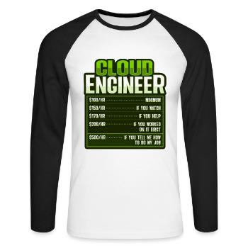 Administrateur Cloud Devops - T-shirt baseball manches longues Homme - blanc/noir - Devant - Nik (191cm)